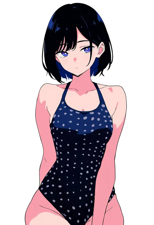 masterpiece, best quality, newest, absurdres, highres, safe, polka_dot_swimsuit, 1girl, solo, simple_background — by k3scat, made with ComfyUI