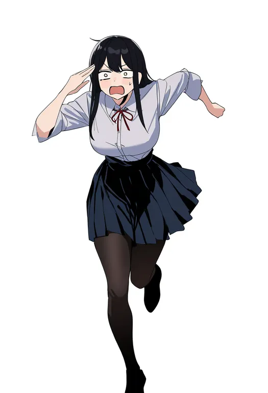 masterpiece, best quality, newest, absurdres, highres, safe, fleeing, 1girl, solo, simple_background — by k3scat, made with ComfyUI