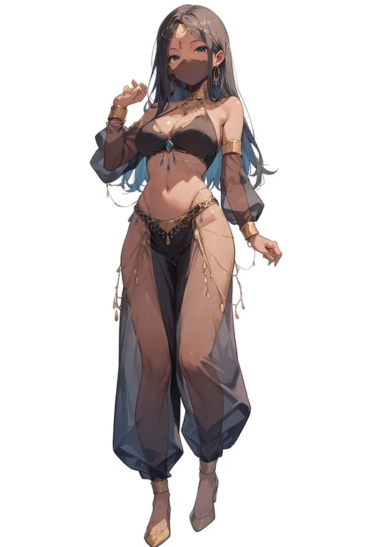 masterpiece, best quality, score_7, safe, harem pants, 1girl, solo, simple background — by k3scat, made with ComfyUI
