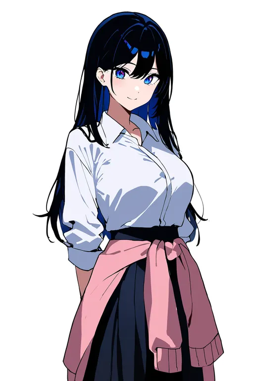 masterpiece, best quality, newest, absurdres, highres, safe, cardigan_around_waist, 1girl, solo, simple_background — by k3scat, made with ComfyUI