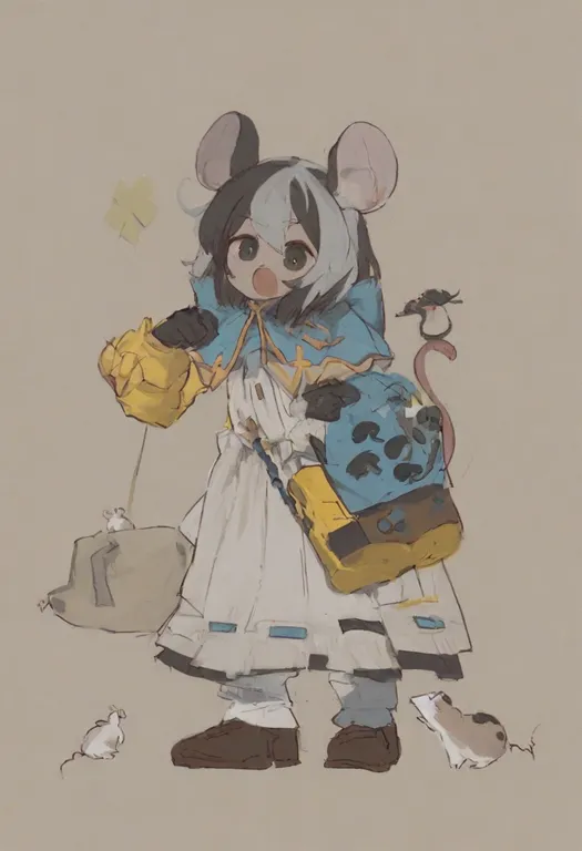 masterpiece, best quality, general, mouse (animal), 1girl, solo, simple background — by k3scat, made with ComfyUI