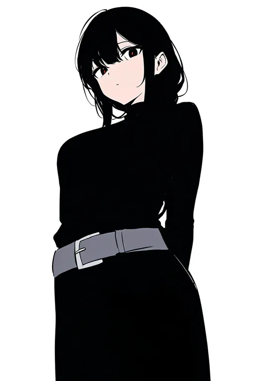 masterpiece, best quality, newest, absurdres, highres, safe, grey_belt, 1girl, solo, simple_background — by k3scat, made with ComfyUI