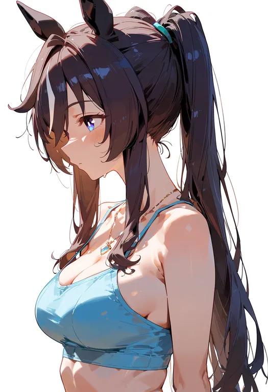 masterpiece, best quality, score_7, safe, vivlos (umamusume), umamusume, solo, upper body, simple background — by k3scat, made with ComfyUI
