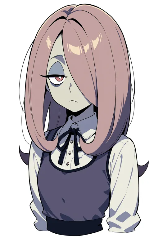 masterpiece, best quality, score_7, safe, sucy manbavaran, solo, upper body, simple background — by k3scat, made with ComfyUI