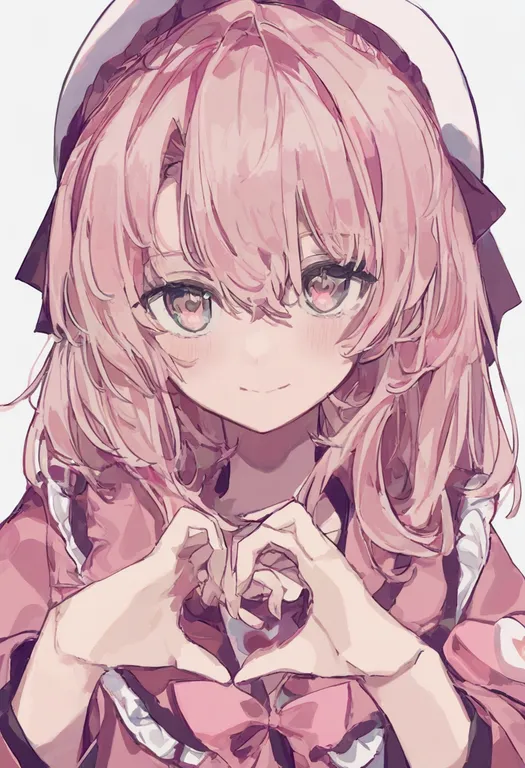 masterpiece, best quality, general, heart in heart hands, 1girl, solo, simple background — by k3scat, made with ComfyUI