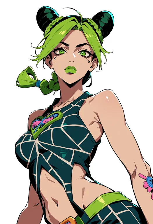 masterpiece, best quality, score_7, safe, kujo jolyne, solo, upper body, simple background — by k3scat, made with ComfyUI