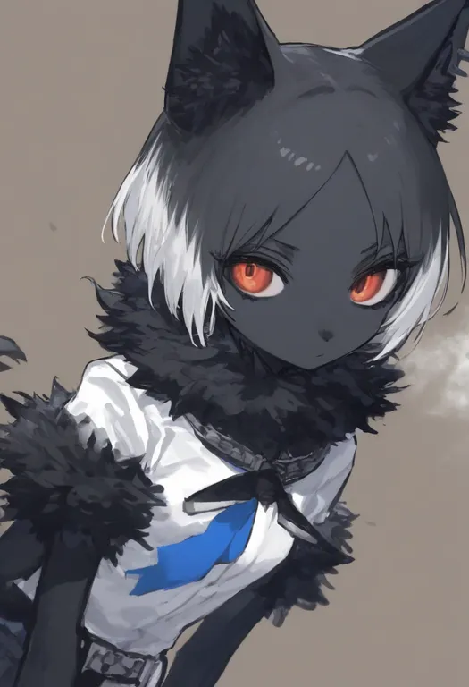 masterpiece, best quality, general, black fur, 1girl, solo, simple background — by k3scat, made with ComfyUI