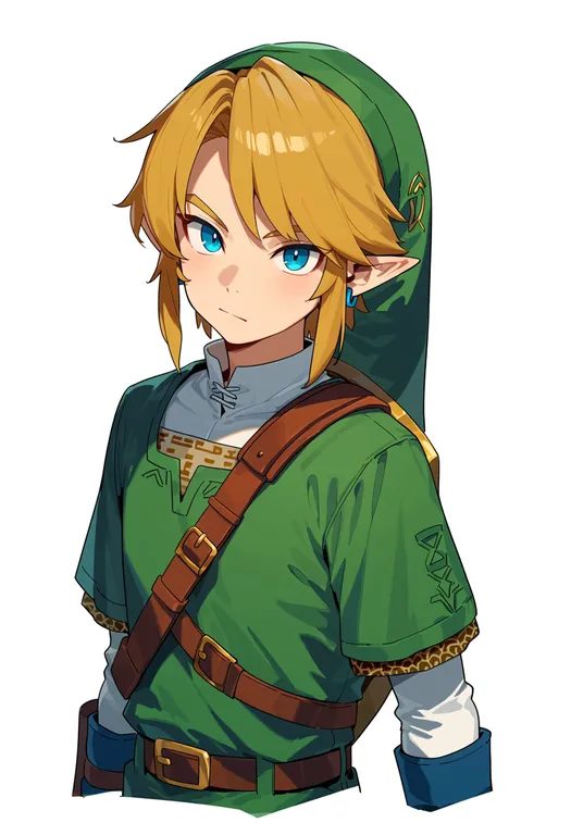 masterpiece, best quality, score_7, safe, link, the legend of zelda, solo, upper body, simple background — by k3scat, made with ComfyUI