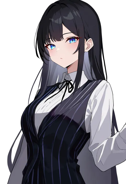 masterpiece, best quality, newest, absurdres, highres, safe, vertical-striped_vest, 1girl, solo, simple_background — by k3scat, made with ComfyUI