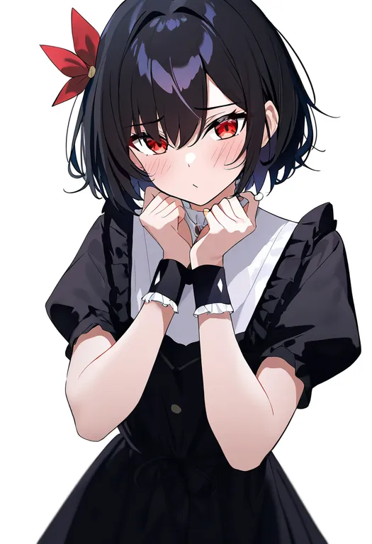 masterpiece, best quality, newest, absurdres, highres, safe, frilled_wristband, 1girl, solo, simple_background — by k3scat, made with ComfyUI