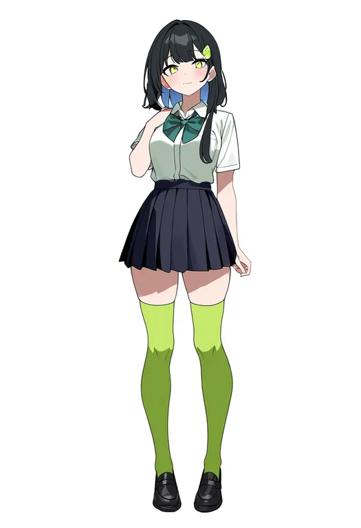 masterpiece, best quality, newest, absurdres, highres, safe, green_thighhighs, 1girl, solo, simple_background — by k3scat, made with ComfyUI