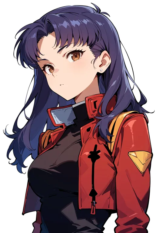 masterpiece, best quality, score_7, safe, katsuragi misato, solo, upper body, simple background — by k3scat, made with ComfyUI