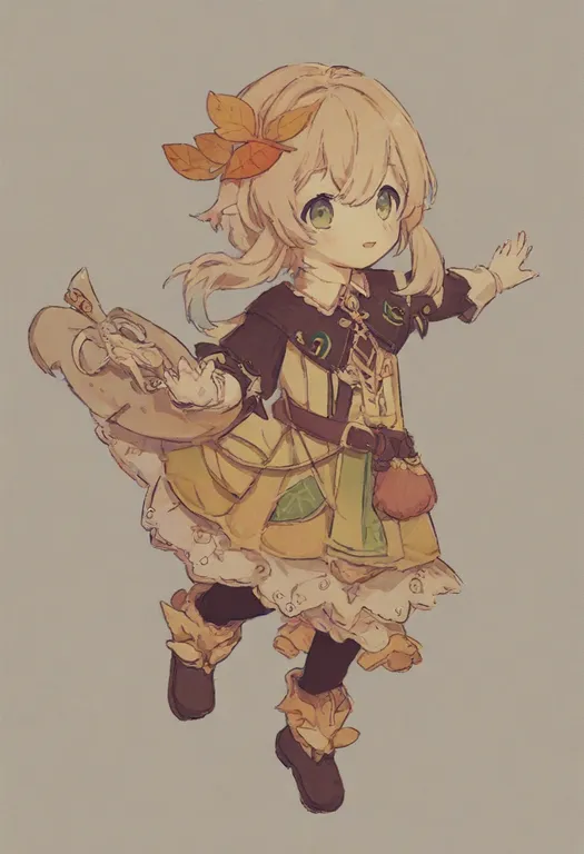 masterpiece, best quality, general, leaf hair ornament, 1girl, solo, simple background — by k3scat, made with ComfyUI