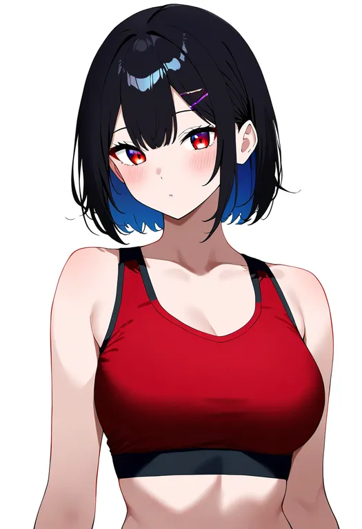 masterpiece, best quality, newest, absurdres, highres, safe, red_sports_bra, 1girl, solo, simple_background — by k3scat, made with ComfyUI