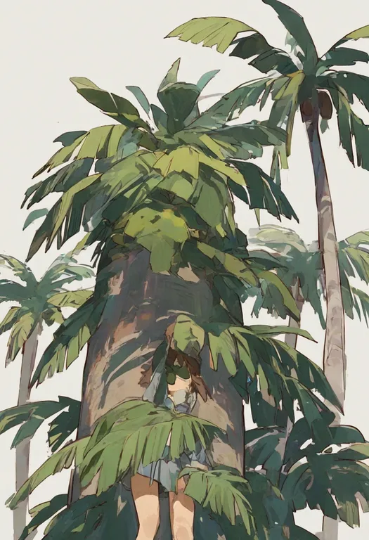 masterpiece, best quality, general, palm tree, 1girl, solo, simple background — by k3scat, made with ComfyUI