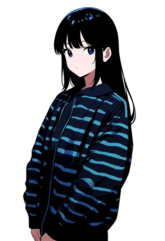 masterpiece, best quality, newest, absurdres, highres, safe, striped_jacket, 1girl, solo, simple_background — by k3scat, made with ComfyUI