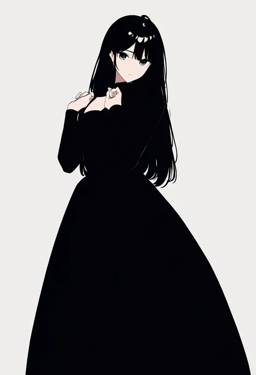 masterpiece, best quality, newest, absurdres, highres, safe, long_dress, 1girl, solo, simple_background — by k3scat, made with ComfyUI