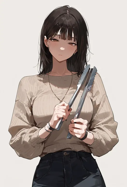 masterpiece, best quality, score_7, safe, tongs, 1girl, solo, upper body, simple background — by k3scat, made with ComfyUI