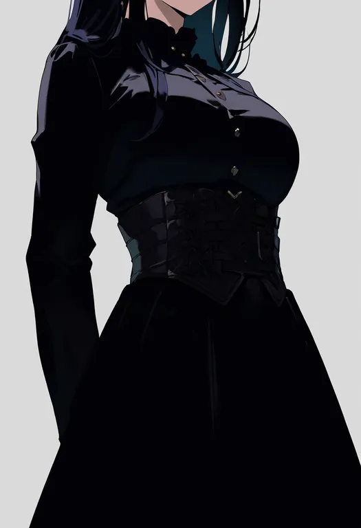 masterpiece, best quality, newest, absurdres, highres, safe, black_corset, 1girl, solo, simple_background — by k3scat, made with ComfyUI