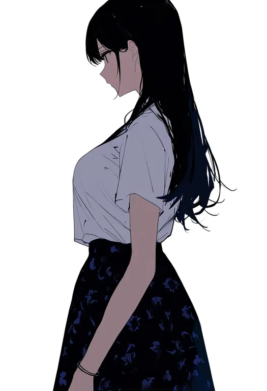 masterpiece, best quality, newest, absurdres, highres, safe, print_skirt, 1girl, solo, simple_background — by k3scat, made with ComfyUI
