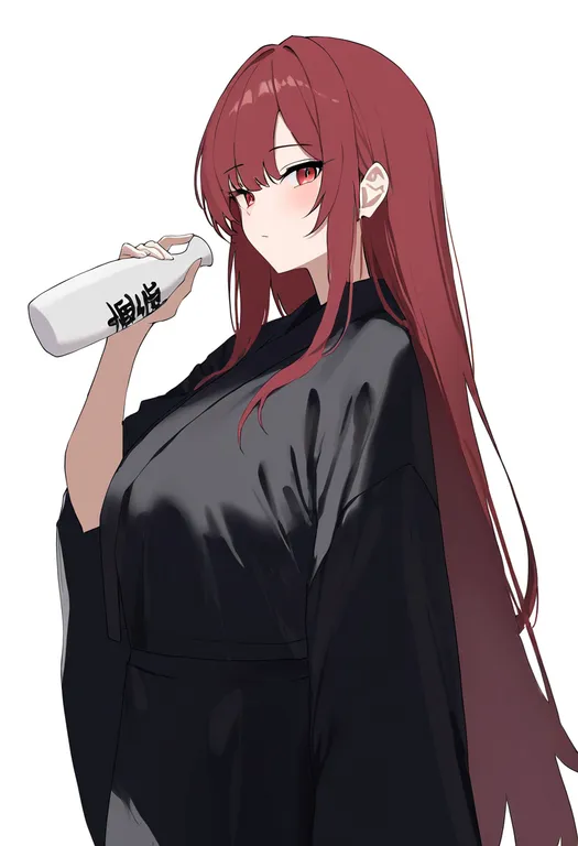 masterpiece, best quality, newest, absurdres, highres, safe, sake_bottle, 1girl, solo, simple_background — by k3scat, made with ComfyUI
