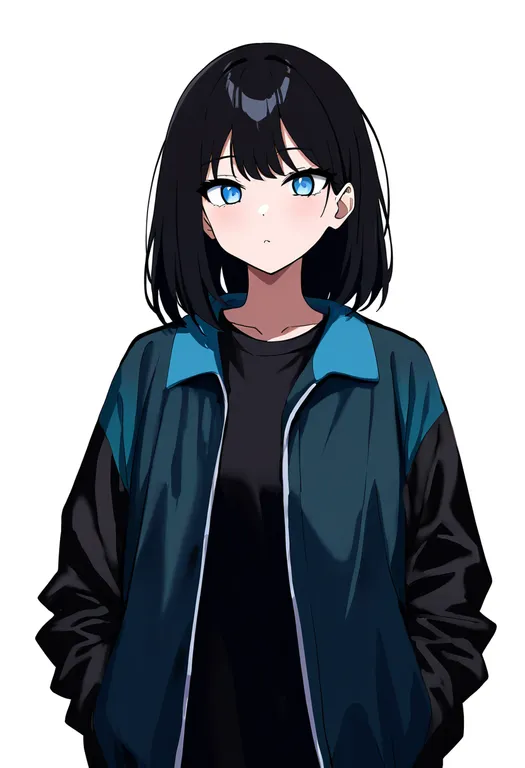 masterpiece, best quality, newest, absurdres, highres, safe, multicolored_jacket, 1girl, solo, simple_background — by k3scat, made with ComfyUI