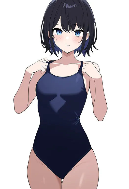 masterpiece, best quality, newest, absurdres, highres, safe, unworn_swimsuit, 1girl, solo, simple_background — by k3scat, made with ComfyUI