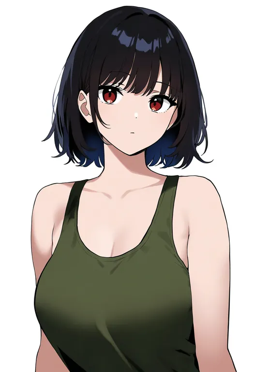 masterpiece, best quality, newest, absurdres, highres, safe, green_tank_top, 1girl, solo, simple_background — by k3scat, made with ComfyUI
