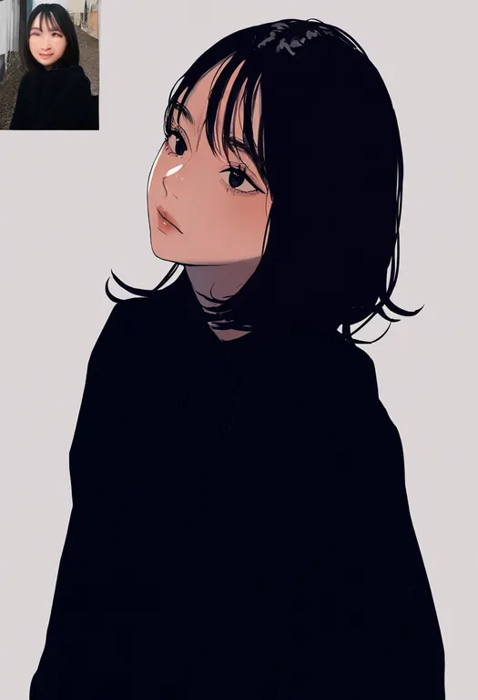 masterpiece, best quality, newest, absurdres, highres, safe, photo_inset, 1girl, solo, simple_background — by k3scat, made with ComfyUI