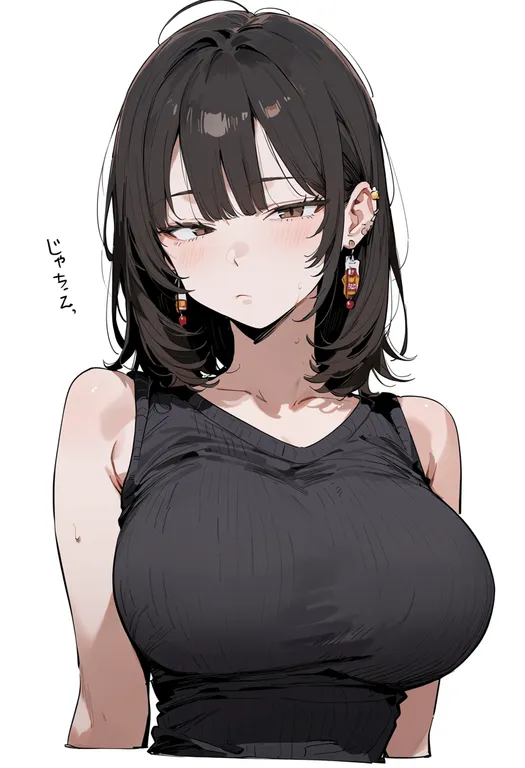 masterpiece, best quality, score_7, safe, groceries, 1girl, solo, upper body, simple background — by k3scat, made with ComfyUI