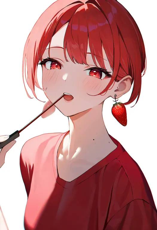 masterpiece, best quality, newest, absurdres, highres, safe, food-themed_earrings, 1girl, solo, simple_background — by k3scat, made with ComfyUI