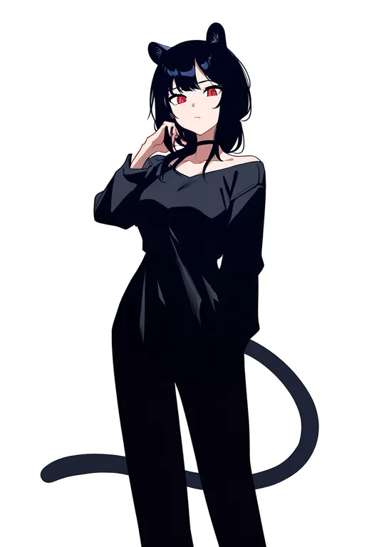 masterpiece, best quality, newest, absurdres, highres, safe, panther_tail, 1girl, solo, simple_background — by k3scat, made with ComfyUI