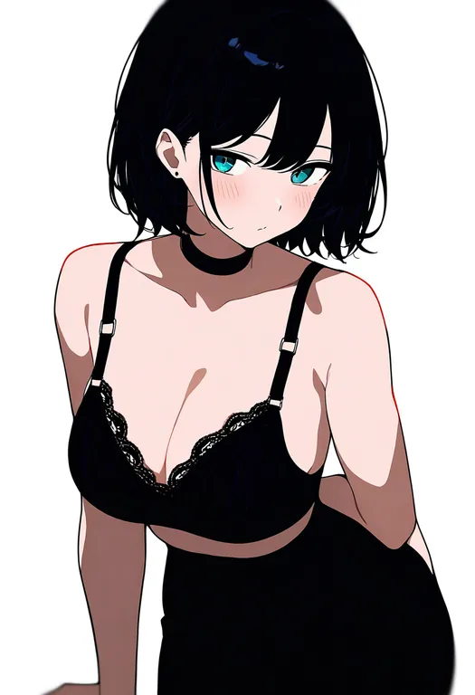 masterpiece, best quality, newest, absurdres, highres, safe, lace-trimmed_bra, 1girl, solo, simple_background — by k3scat, made with ComfyUI