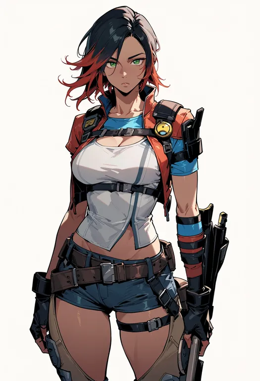 masterpiece, best quality, score_7, safe, borderlands 3, solo, simple background — by k3scat, made with ComfyUI