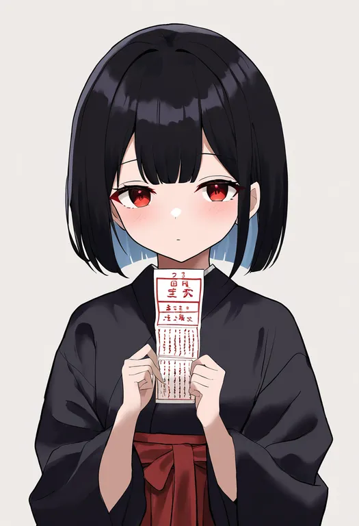 masterpiece, best quality, newest, absurdres, highres, safe, omikuji, 1girl, solo, simple_background — by k3scat, made with ComfyUI