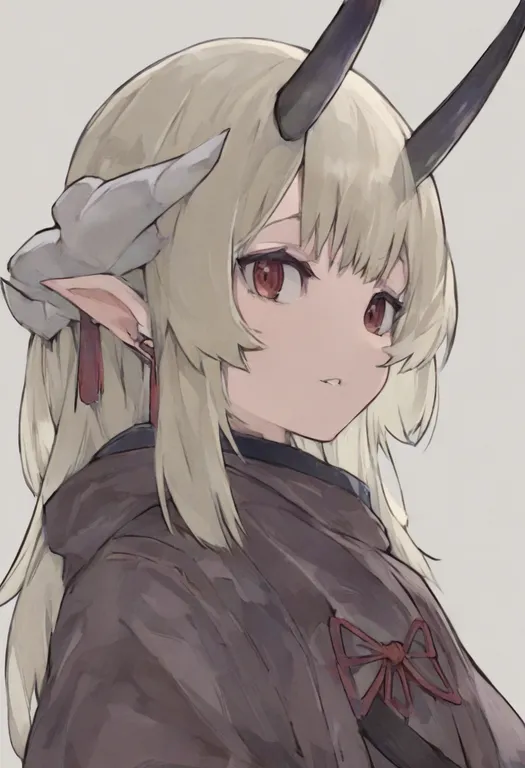 masterpiece, best quality, general, white horns, 1girl, solo, simple background — by k3scat, made with ComfyUI