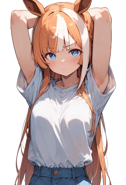 masterpiece, best quality, score_7, safe, akikawa yayoi (umamusume), umamusume, solo, upper body, simple background — by k3scat, made with ComfyUI