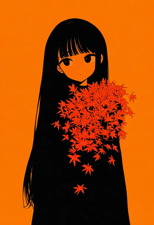 masterpiece, best quality, newest, absurdres, highres, safe, autumn_leaves, 1girl, solo, simple_background — by k3scat, made with ComfyUI
