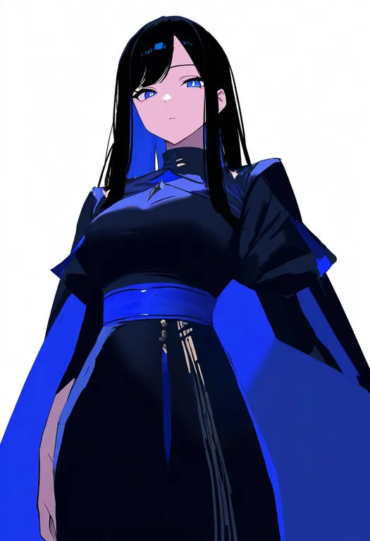 masterpiece, best quality, newest, absurdres, highres, safe, blue_sash, 1girl, solo, simple_background — by k3scat, made with ComfyUI