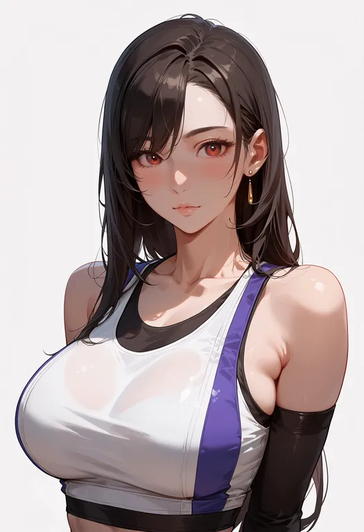 masterpiece, best quality, score_7, safe, tifa lockhart (shining spirit), solo, upper body, simple background — by k3scat, made with ComfyUI