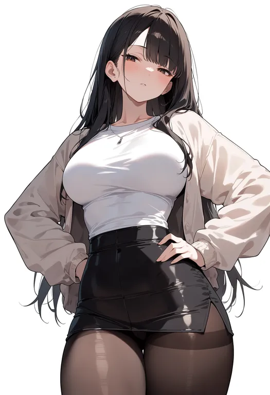 masterpiece, best quality, score_7, safe, high-waist pantyhose, 1girl, solo, simple background — by k3scat, made with ComfyUI