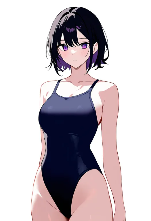 masterpiece, best quality, newest, absurdres, highres, safe, one-piece_swimsuit, 1girl, solo, simple_background — by k3scat, made with ComfyUI