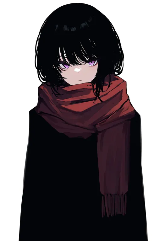 masterpiece, best quality, newest, absurdres, highres, safe, long_scarf, 1girl, solo, simple_background — by k3scat, made with ComfyUI