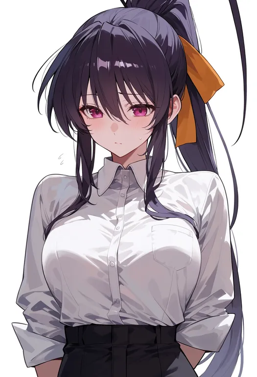 masterpiece, best quality, score_7, safe, himejima akeno, solo, upper body, simple background — by k3scat, made with ComfyUI