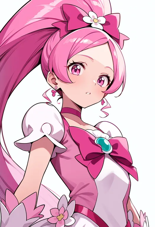 masterpiece, best quality, score_7, safe, cure blossom, solo, upper body, simple background — by k3scat, made with ComfyUI