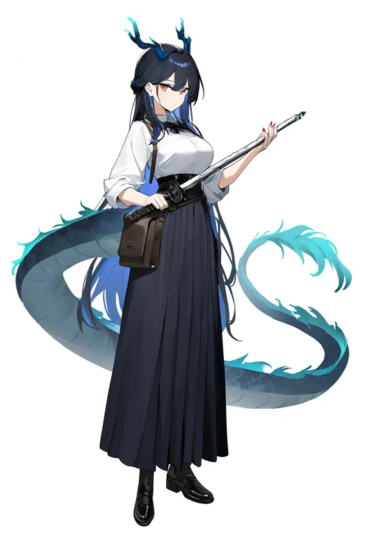 masterpiece, best quality, newest, absurdres, highres, safe, eastern_dragon_tail, 1girl, solo, simple_background — by k3scat, made with ComfyUI