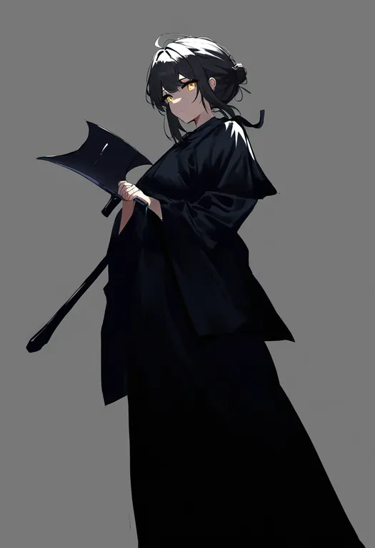masterpiece, best quality, newest, absurdres, highres, safe, axe, 1girl, solo, simple_background — by k3scat, made with ComfyUI