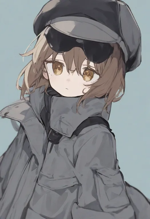 masterpiece, best quality, general, grey coat, 1girl, solo, simple background — by k3scat, made with ComfyUI