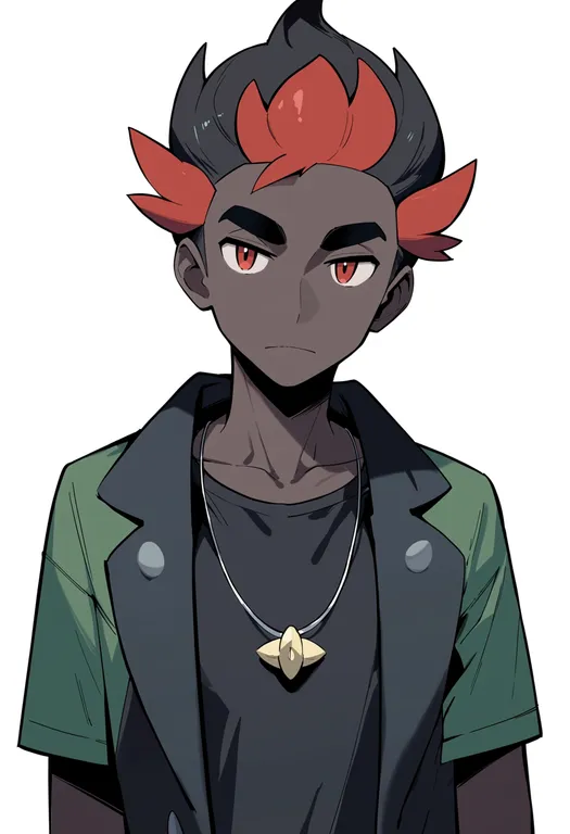 masterpiece, best quality, score_7, safe, kiawe (pokemon), pokemon, solo, upper body, simple background — by k3scat, made with ComfyUI