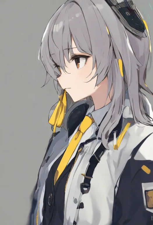 masterpiece, best quality, general, yellow necktie, 1girl, solo, upper body, simple background — by k3scat, made with ComfyUI